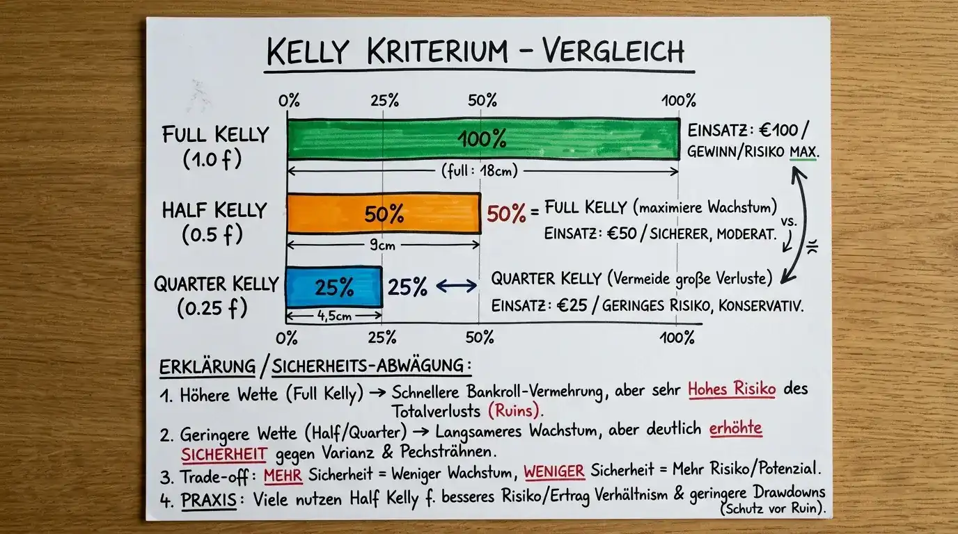 Kelly-Kriterium praktische Anwendung Baseball — Half Kelly und Quarter Kelly als sichere Varianten