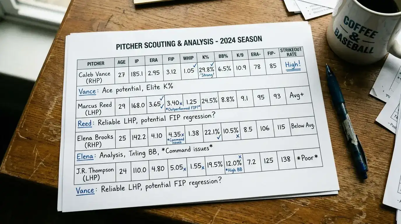 Pitcher-Matchup-Analyse fuer Over/Under Baseball-Wetten mit FIP, WHIP und Strikeout-Rate im Fokus