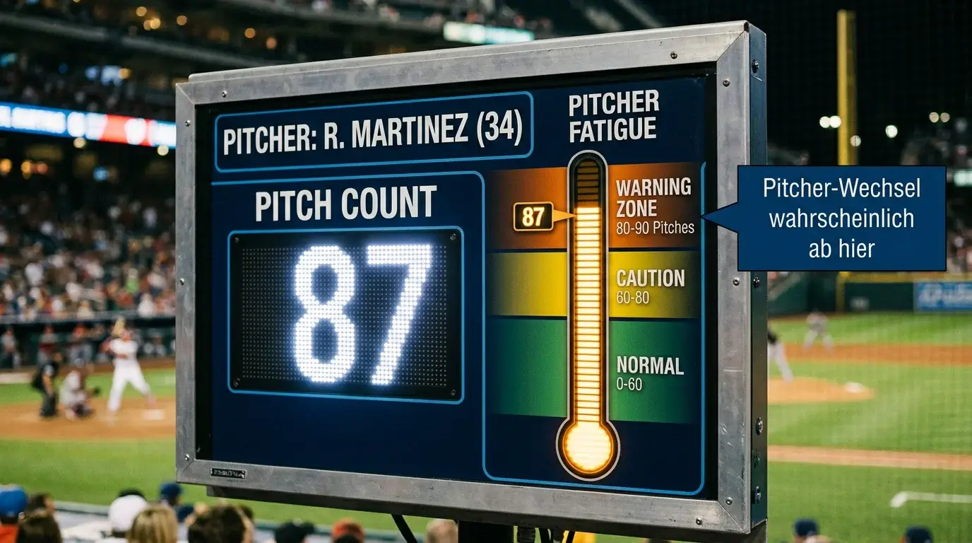 Pitch Count als entscheidendes Live-Signal beim Baseball: Ab 80 bis 90 Pitches steigt die Wechselwahrscheinlichkeit