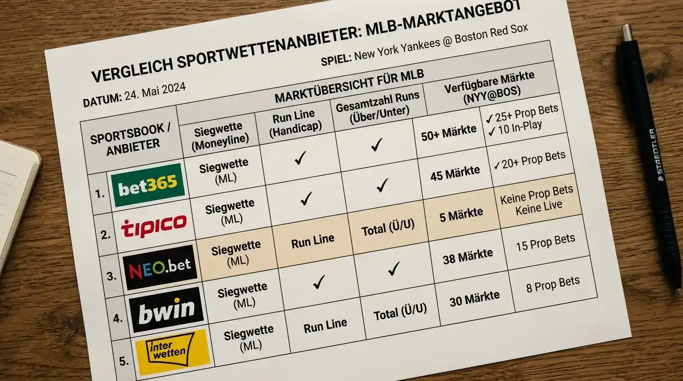 Markttiefe GGL-Anbieter MLB Live-Wetten — Unterschied zwischen 5 und 50 Märkten pro Spiel