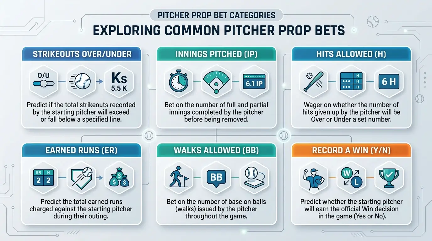 Uebersicht Pitcher-Prop-Bet-Typen bei MLB-Spielen mit Strikeout- und Inning-Over-Under-Märkten