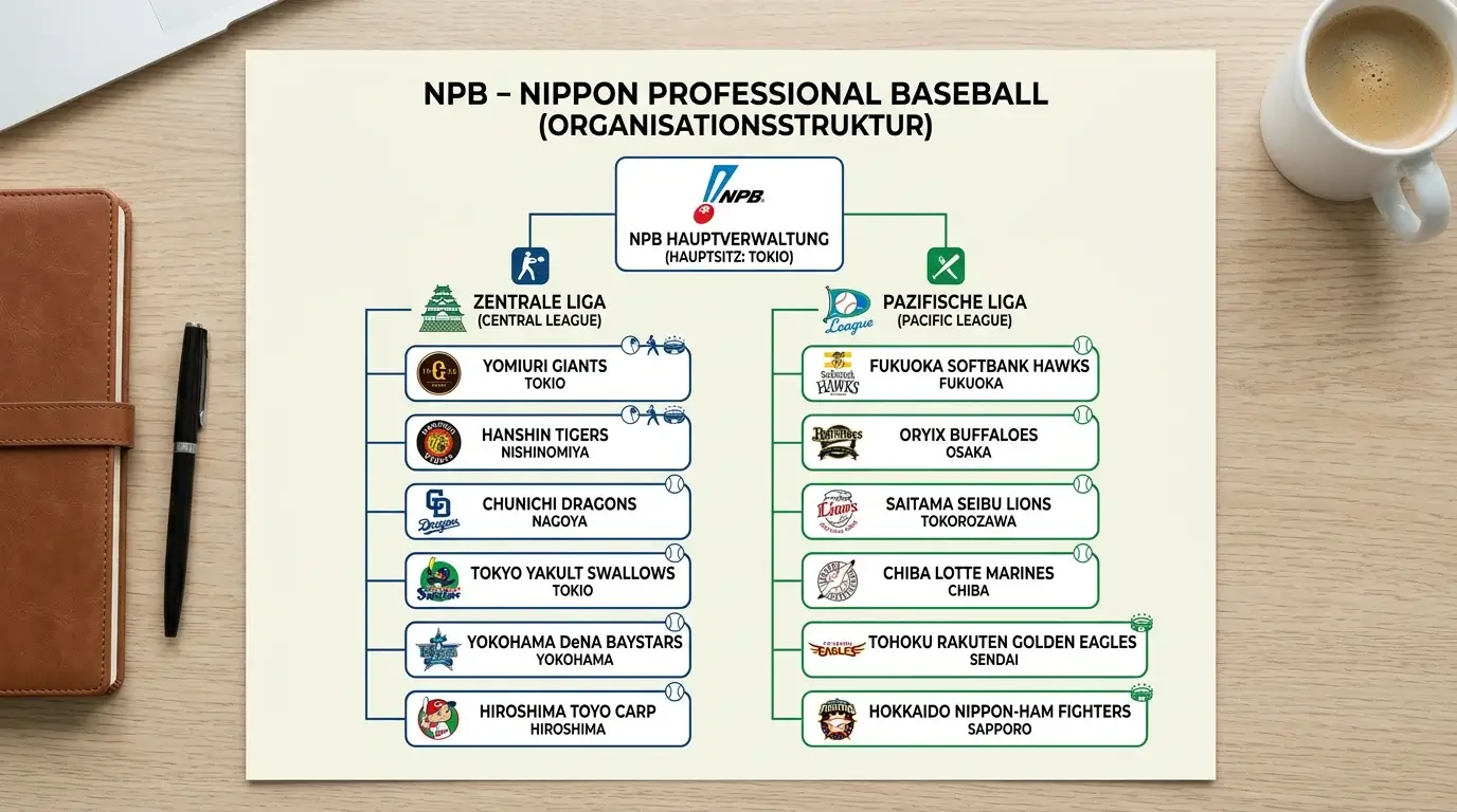 Struktur der Nippon Professional Baseball Liga mit Central League und Pacific League für Wetter erklärt