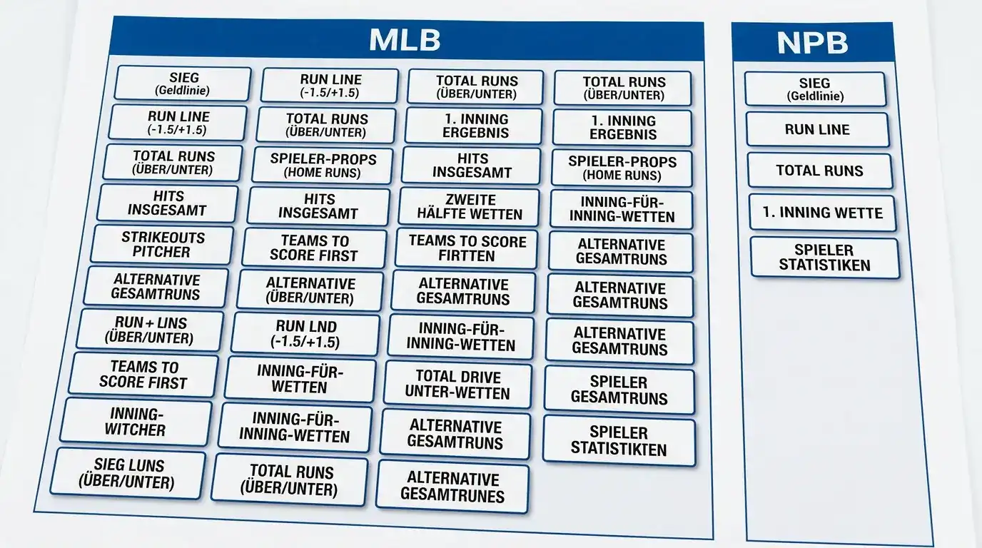 Markttiefe NPB-Wetten bei deutschen GGL-Anbietern im Vergleich zur MLB – verfügbare Wettoptionen