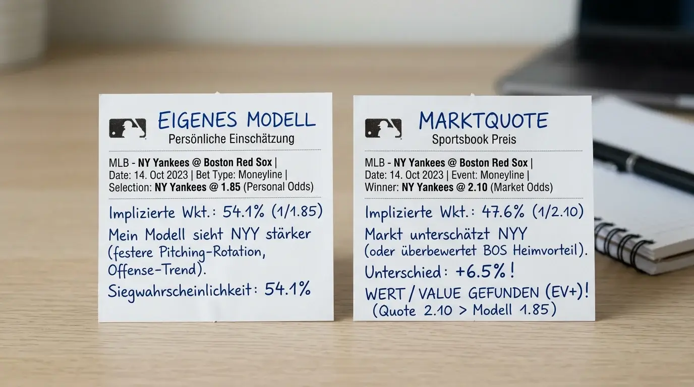 Modell vs. Marktquote beim Value Betting Baseball — eigene Wahrscheinlichkeitsschätzung vs. Bookmaker