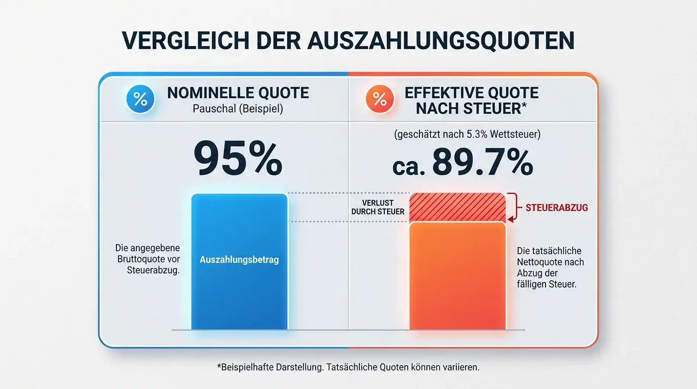 Nominelle vs. effektive Auszahlungsquote beim Baseball-Wetten nach Wettsteuer – 95% Payout sinkt auf 89,7%